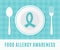 Food Allergy Awareness Teal Ribbon with Plate, Spoon and Fork.