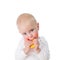 Food allergy concept - baby with dermatitis on cheeks