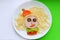 Food art. Creative dish for children. Spagetti and vegetables. Creative idea.