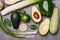 Food, avocado, healthy food. Useful vegetables for preparation of vegetarian food
