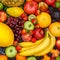 Food background fruits collection apples berries banana square oranges fruit