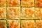 Food background, top view of pie made with phyllo or filo pastry with sesame seeds.