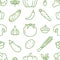 Food background, vegetables seamless pattern. Healthy eating - tomato, garlic, carrot, pepper, broccoli, cucumber line