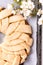 Food bakery concept making bread dought for apple Cinnamon Roll Braided Bread with copy space