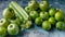 Food banner. Detox program, diet plan, weight loss. Flat lay composition. Green apples, celery and limes