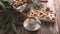 Food banner. Hot flavored nutty cappuccino with caramel and gingerbread Christmas cookies on a rustic table