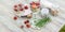 Food banner. Sparkling wine and strawberries. Summer composition on a wooden table