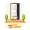 food in basket in front of the door. delivery food service concept. e-commerce - vector
