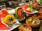 Food beautifully served in a restaurant at an all inclusive hotel in a warm tropical oriental paradise south resort