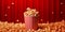 food box background cinema bucket red blue film popcorn corn entertainment. Generative AI.