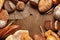 Food. Bread And Bakery On Wooden Background