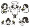 food and cartoon woman chef silhouettes, vector collection emblems for your menu