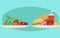 Food choice concept. Two plates with healthy fresh food and junk unhealthy fast food. Concept diet - plate with fruits