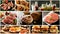 Food collage with barbecued meats and tapas
