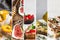 Food collage of different bruschetta, antipasto or snack
