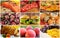 Food collage, fish, vegetables, fruit,