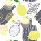 Food collection The cutting boards Lemon muffins with mint Hand drawn Seamless pattern