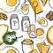 Food collection Delicious breakfast Eggs and toasts Seamless pattern