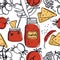 Food collection Delicious salsa Tomatoes, chili peppers and chips Seamless pattern