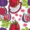 Food collection Fresh dragon fruits, raspberries and figs Seamless pattern