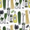 Food Collection Olive oil and capers, spring onion and pasta Seamless pattern