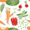 Food collection Pumpkin, carrots and soybean sprouts Seamless pattern