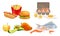 Food Compositions with Fruits and Fast Food Vector Set