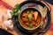 Food Concept Homemade Beef masala curry with masala spices ingredients with copy space