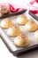 Food concept Proving, Proofing yeast dough of hamburger buns in bake pan before baking