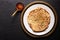 Food concept spot focus homemade Paratha, Parotta or Porotta layered flatbread  on black background with copy space