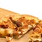 Food concepts. Upper Closeup View of Traditional Freshly Baked Cheese and Mushrooms Pizza On Woden Plate