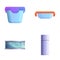 Food container icons set cartoon . Various product storage container