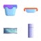 Food container icons set cartoon vector. Various product storage container
