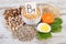 Food containing vitamin B1 and dietary fiber, concept of healthy nutrition