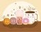 Food cute coffee cup donut cookies and smoothie cartoon