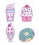 Food cute milkshake cupcake ice cream donut dessert cartoon