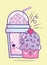 Food cute milkshake and sweet cupcake fruit cartoon