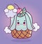 Food cute sweet cupcake with fruits cream clouds sun cartoon