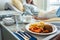 Food delivered to a patient in hospital bed