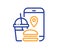 Food delivery app line icon. Contactless meal order sign. Vector