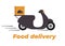 Food delivery design. Motorbike with box on the trunk. Food delivery service logo. Fast delivery. Flat vector illustration.