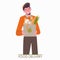 Food delivery home. Online food ordering at your address. Flat illustration isolated on a white background. .Male courier. For tem