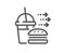 Food delivery line icon. Cheeseburger with Soft drink sign. Vector