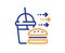 Food delivery line icon. Cheeseburger with Soft drink sign. Vector