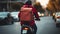 Food Delivery Man on Scooter with Thermal Backpack in Speedy Service. Generative ai