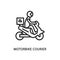 Food delivery motorbike flat line icon. Vector illustration motorcycle courier with safety helmet