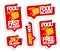 Food delivery, order now, food free delivery, 24/7 delivery - stickers set