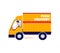 Food delivery truck with cartoon driver - yellow transportation van