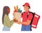 Food Delivery Worker Hands Over A Bag Filled With Groceries To A Client, Ensuring Convenient Experience, Vector