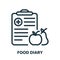 Food Diary Line Icon. Diet Plan on Clipboard with Fruits Linear Pictogram. Planner for Healthy Nutrition Outline Icon